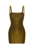 Gold Fashion Sexy Solid Backless Spaghetti Strap Sleeveless Dress