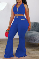 Blue Fashion Sexy Erwachsene Ma'am Solid Two Piece Suits Loose Sleeveless Two Pieces