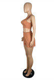 Orange Fashion Casual Solid Vests One Shoulder Sleeveless Two Pieces