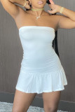 White Sexy Solid Patchwork Strapless A Line Dresses