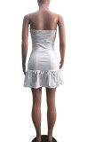 Witte sexy effen patchwork strapless A-lijn jurken