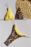 Gelbe Art- und Weisereizvolle Patchwork-Druck-rückenfreie Badebekleidung