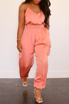Pink Sexy Casual Solid Backless Spaghetti Strap Regular Jumpsuits