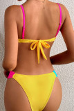 Trajes de banho sem costas de retalhos sensuais da moda amarela