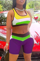Фиолетовые повседневные жилеты с принтом спортивной одежды с U-образным вырезом без рукавов из двух частей