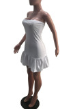 White Sexy Solid Patchwork Strapless A Line Dresses