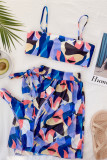 Blue Fashion Sexy Print Backless Swimwears dreiteiliges Set