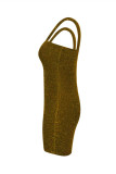 Золотое модное сексуальное однотонное платье без рукавов с открытой спиной и бретелями на тонких бретелях