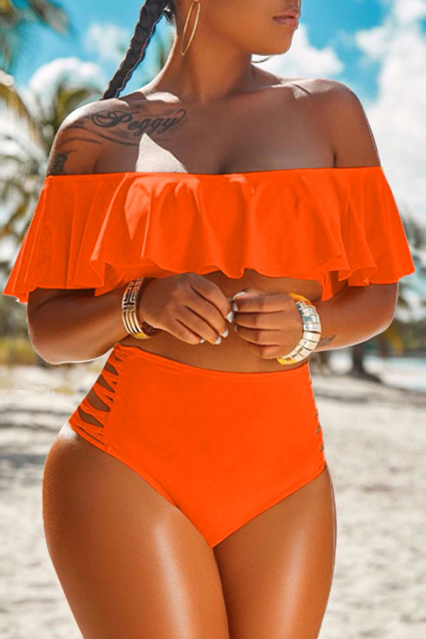 Orange sexy ausgehöhlte Mischungen Bikinis