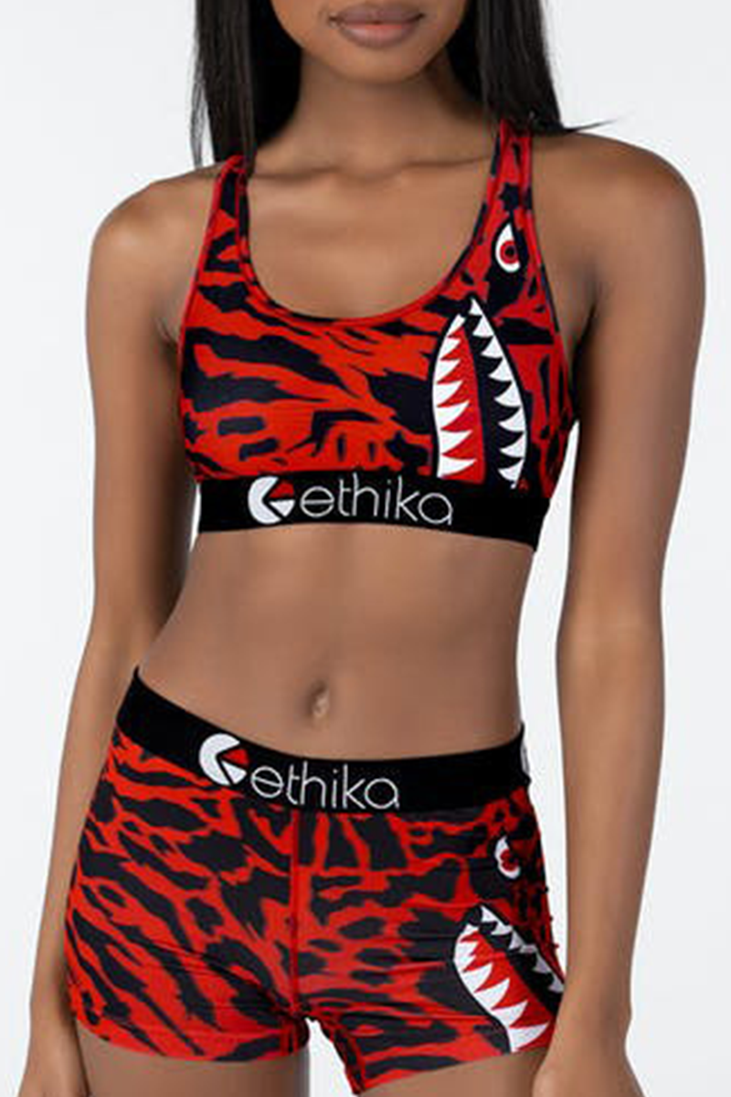 

Red Casual Print Patchwork U Neck Sleeveless Two Pieces