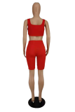 Watermelon Red Sexy Solid Patchwork U Neck Sleeveless Two Pieces
