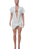 Blanc Sexy Solide Patchwork Col V Une Ligne Robes