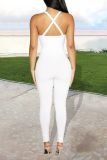 White Casual Solid Patchwork Halter Skinny Jumpsuits