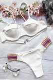 White Fashion Sexy Solid Patchwork Backless Swimwears