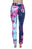 Blue Sexy Patchwork Ripped Tie-dye Skinny High Waist Pencil Full Print Bottoms