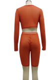 Tangerine Red Casual Solid Patchwork Half A Turtleneck Long Sleeve Two Pieces