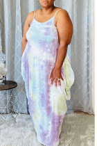 Roze sexy print patchwork spaghettibandjes onregelmatige jurk plus size jurken