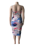 Red Sexy Print Patchwork Spaghetti Strap Pencil Skirt Plus Size Dresses