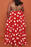 Apricot Sexy Casual Plus Size Dot Print Backless Halfter Ärmelloses Kleid