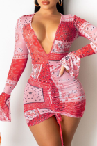Robes de jupe crayon rose sexy en maille à col en V