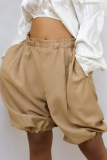 Khaki Casual Solid Split Joint Straight Mid Waist Lantern Solid Color Bottoms