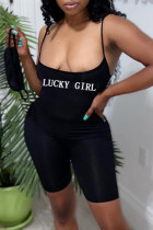 Pagliaccetto skinny senza spalline con stampa a lettere sexy alla moda nera
