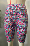 Цветные повседневные лоскутные узкие брюки с высокой талией и принтом в стиле пэчворк