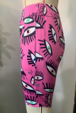 Rose Red Casual Print Patchwork Skinny High Waist Pencil Full Print Bottoms