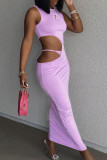 Фиолетовые сексуальные сплошные выдолбленные лоскутные платья с круглым вырезом и юбкой-карандашом