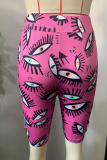 Rose Red Casual Print Patchwork Skinny High Waist Pencil Full Print Bottoms