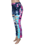 Blue Sexy Patchwork Ripped Tie-dye Skinny High Waist Pencil Full Print Bottoms