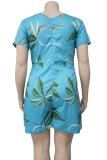 Green Sexy Print Patchwork V Neck Plus Size Jumpsuits