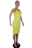 Желтое модное сексуальное однотонное платье-жилет с U-образным вырезом и разрезом
