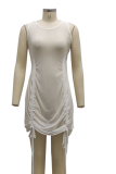 Белые сексуальные лоскутные сетчатые платья с круглым вырезом и юбкой-карандашом