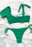 Зеленый модный сексуальный однотонный бандажный комплект с коротким рукавом для купальников