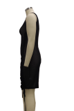 黒のセクシーなパッチワーク メッシュ O ネック ペンシル スカート ドレス