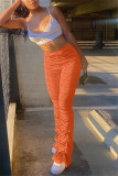 Оранжевые модные повседневные однотонные брюки обычного размера