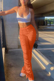 Orange Fashion Casual Regular Solid Trousers