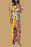 Vestido Sling Moda Sexy Multicolorido Sem Costas Decote V