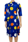 Blaue Promi-Patchwork-Kleider mit Punktmuster und Schleife, halber Rollkragenpullover