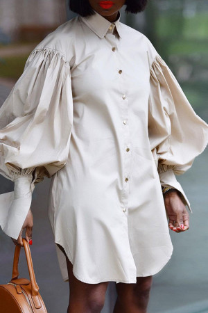 Cream White Fashion Elegant Solid Patchwork Fold Turndown Collar Tops