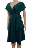 Groene beroemdheden elegante effen bandage patchwork V-hals A-lijn jurken