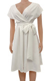 Weiße Prominente, elegante, einfarbige Bandagen-Patchwork-Kleider mit V-Ausschnitt und A-Linie