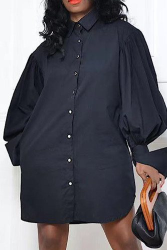 Zwarte mode elegante effen patchwork gevouwen tops met kraag