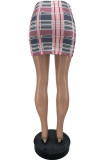 Roze mode casual geruite print spleet skinny hoge taille rok