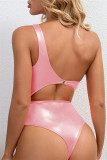 Roupas de banho rosa fashion sexy sólidas vazadas sem costas
