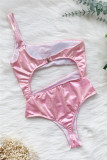 Costumi da bagno scollati senza schienale in tinta unita sexy alla moda rosa