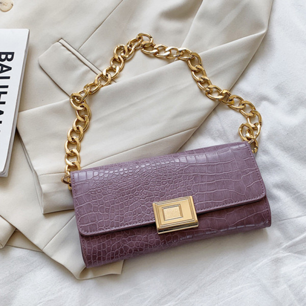 Фиолетовые модные повседневные однотонные сумки с цепочками