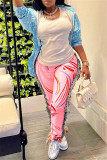 Pantalones pitillo de cintura alta regulares con retales de borlas y estampado informal de moda rosa