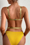 Trajes de banho sensuais de retalhos de moda amarela vazados sem costas